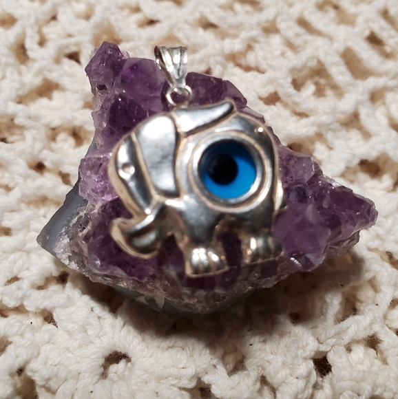 925 Evil Eye Elephant Pendant - Picture 1 of 4